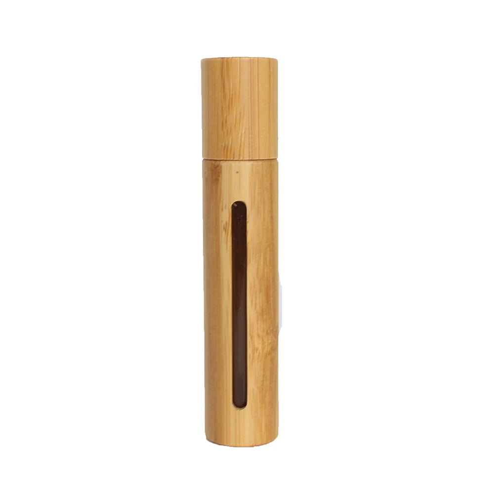 10ml Glass Inner Bamboo Essential Oil Perfume Roll on Bottle With Steel Roller and Window - 图片 2