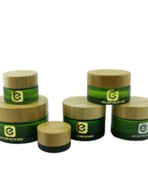 High Quality Amber Green clear Frosted Cosmetic Container Empty Glass Jar Bamboo Lid 5g 15g 30g 50g 100g 150g 200g
