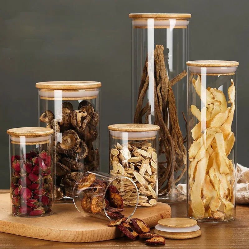1800ml Eco-Friendly Glass Tea Storage Jar with Bamboo Lid Kitchen Food Storage Containers Set Screw Cap Sealing Packed in Carton - 图片 6