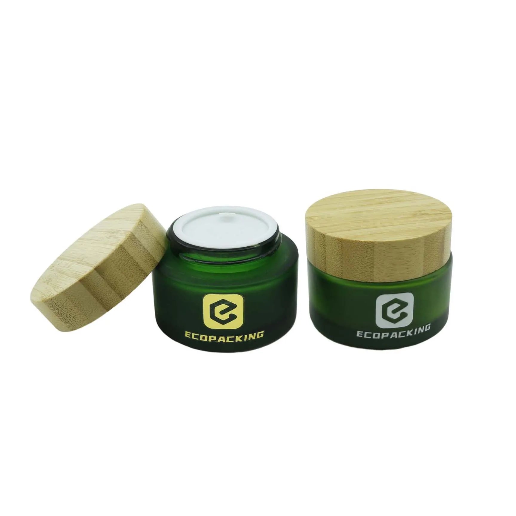 Custom Container 15g 1oz 30g 50g 100g Green Glass Jar with Bamboo Wood Lid Body Butter Face Cream Cosmetic Glass Jars - 图片 5