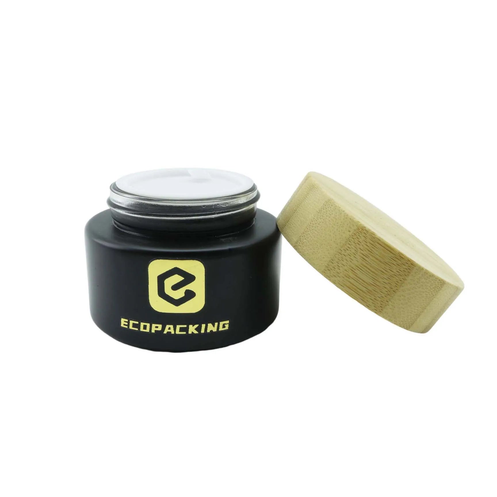 Empty Round Matte Black Cream Container Glass Jar With Bamboo Lid Cosmetic Jar - 图片 6