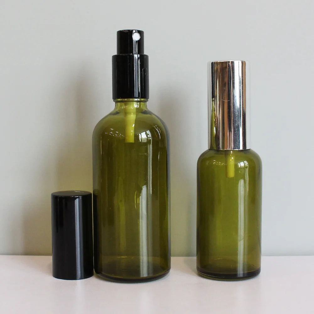10ml 30ml 50ml 100ml Perfume Spray Bottle Green Skin Care Glass Bottle Cosmetic Packaging with Pump Spray