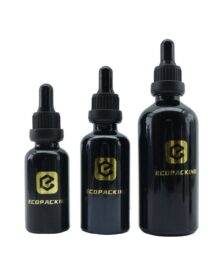 Cosmetic Packaging Empty Serum Bottle 5ml 10ml 15ml 20ml 30ml 50ml 100ml Shiny Black Glass Ropper Bottles for Hair Oil