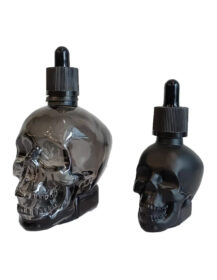 Hot Sale Skull Head Dropper Bottle 30 ml Matte Black Empty Hair Oil Glass Bottles with Dropper Caps