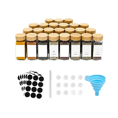 Wholesale 12pcs 4oz Glass Spice Jar Seasoning Jar Set Square Spice Jar with Wooden Lid for Kitchen Food R888