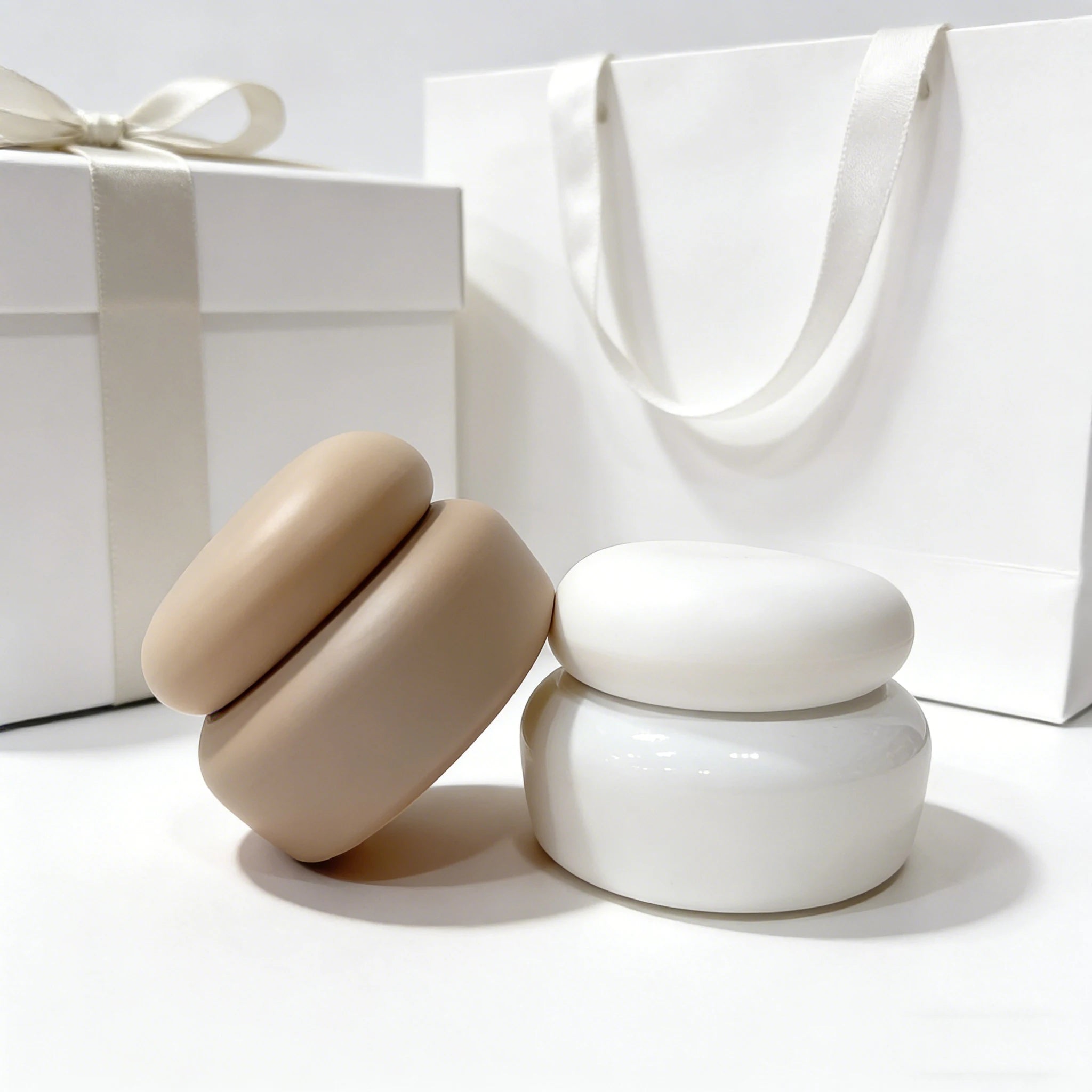 Luxury New Shape 30-120ml White Matte Lotion Glass Bottles & 30-50g Clear Cream Jars Skincare Packaging Set - 图片 3