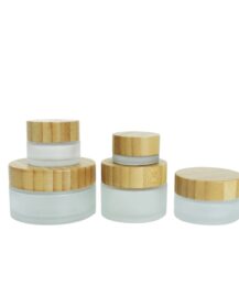Cosmetic Frosted Glass Jars 5g-100g Bamboo Wooden Lid for Skin Care Eye Cream Body Butter Face Masks Personalized Engraved Logo