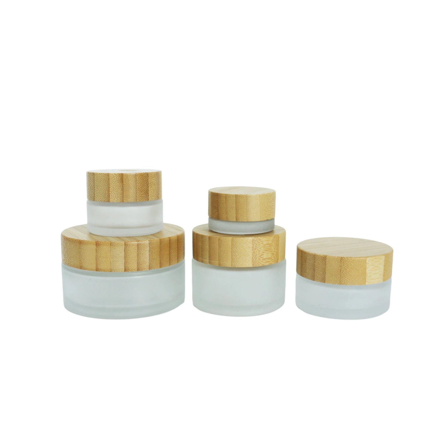 Cosmetic Frosted Glass Jars 5g-100g Bamboo Wooden Lid for Skin Care Eye Cream Body Butter Face Masks Personalized Engraved Logo