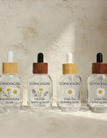 Eco-Friendly Clear Glass Dropper Bottles for Skincare Serums Reusable & Refillable Cosmetic Containers with Bamboo/Wood Cap