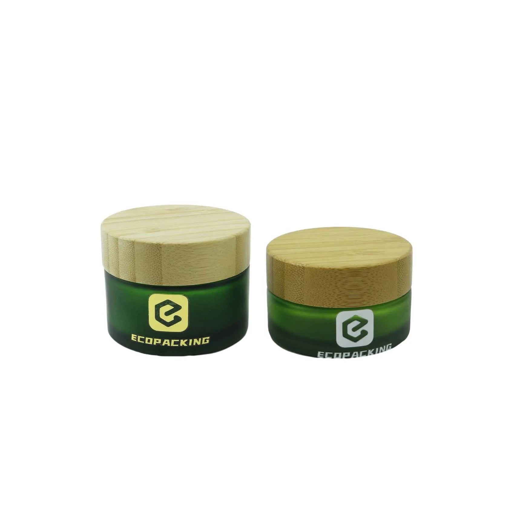 Custom Container 15g 1oz 30g 50g 100g Green Glass Jar with Bamboo Wood Lid Body Butter Face Cream Cosmetic Glass Jars - 图片 4