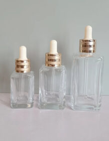 In Stock Essential Oil Serum Dropper Bottle 30ml 1oz 50ml 100ml clear square Glass Dropper Bottle with Aluminum Dropper Cap