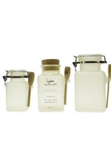 Empty Frosted square Cosmetic Container Bath Salt Jar with Spoon 100ml 200ml 300ml 500ml