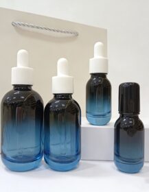 Screen Printing 10ml 20ml 30ml 50ml 100ml Blue Gradient Color Thick Bottom Essential Oil Glass Dropper Bottle with Plastic Cap