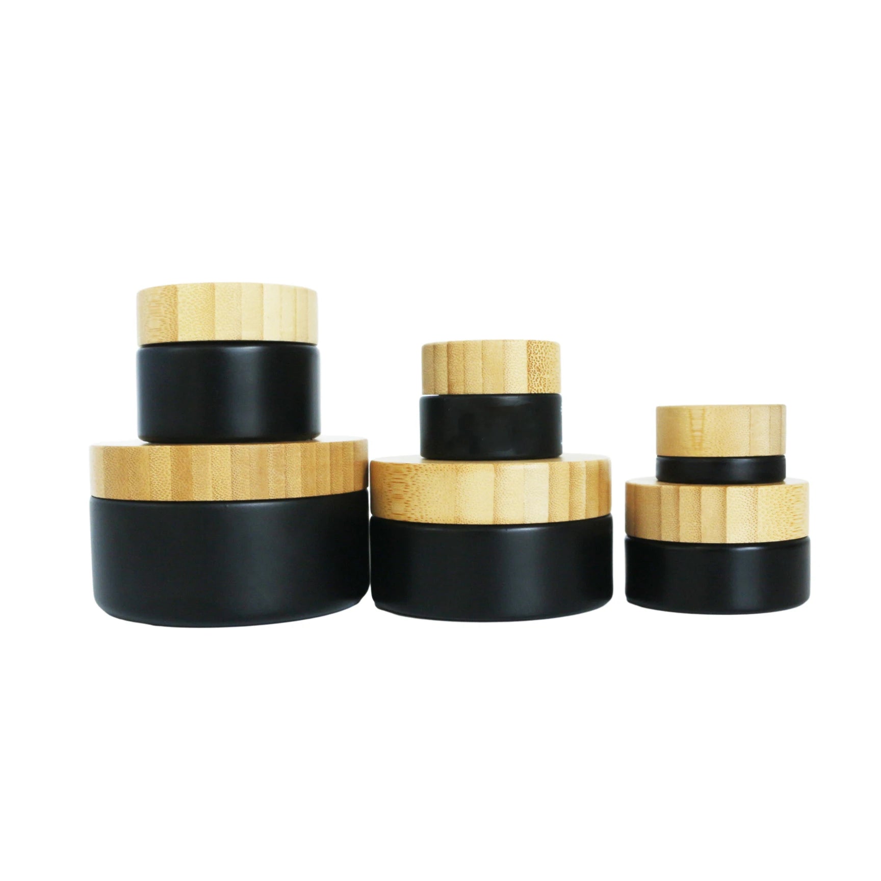 5g 15g 30g 50g 100g 200g Luxury Eco Friendly Matte Black Glass Cosmetic Cream Jar Container with Wooden Bamboo Lid for Skin Care