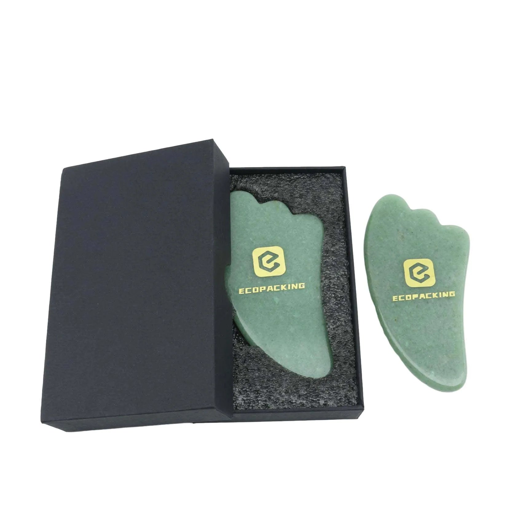 100% Natural Pure Natural Wholesale Luxury Rose Quartz pink Green Crystal Guasha Scraper Massage Tool Jade Stone Roller with Box - 图片 5
