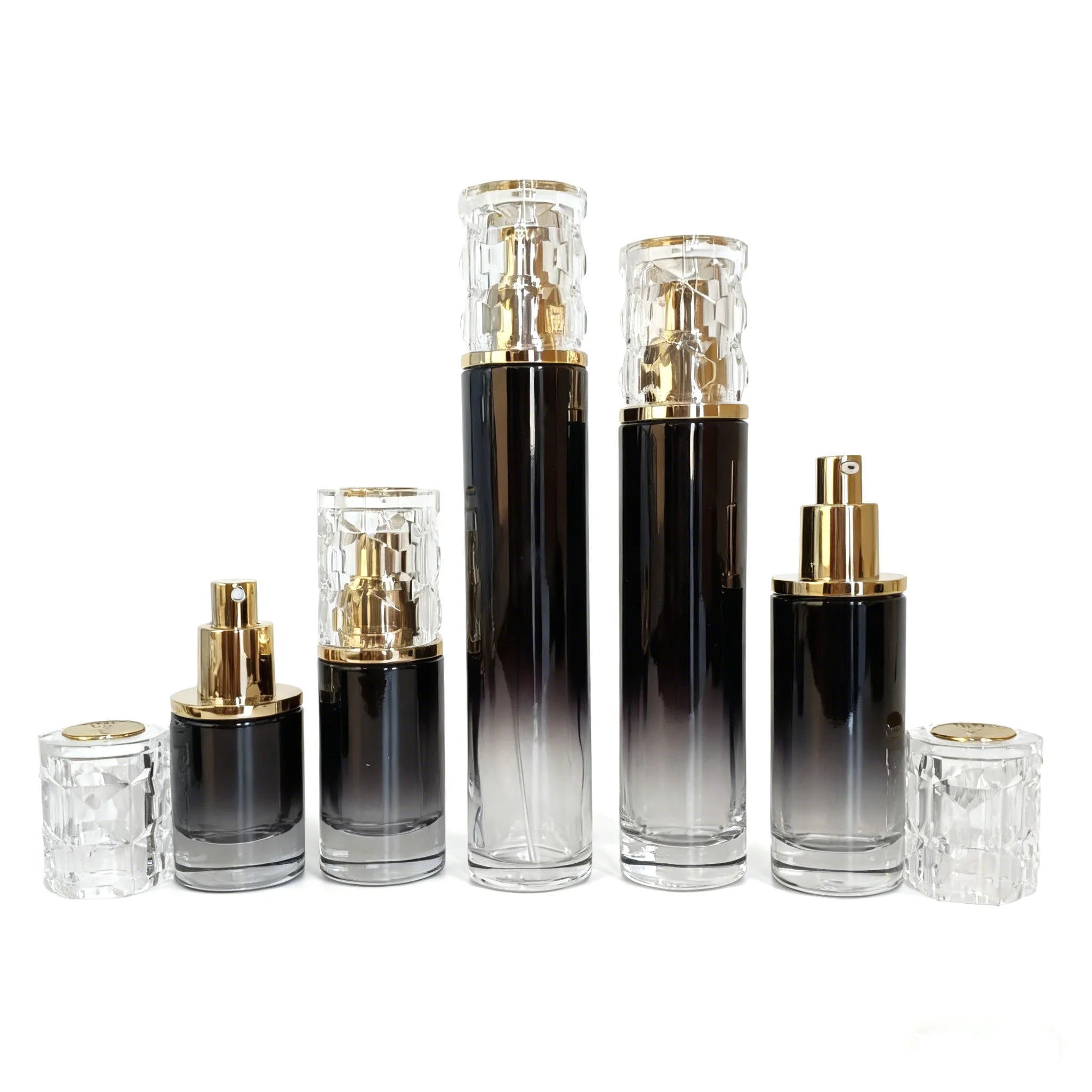 In Stock Luxury Custom Cosmetic Black Glass Bottles 20ml 30ml 50ml 100ml 120ml Empty Face Cream Jar Skincare Set - 图片 2