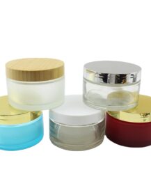 Transparent 200g 200ml Round Thick Bottom Clear Round Facial Body Butter Cream Glass Jar Cosmetics with Black or Golden Lids