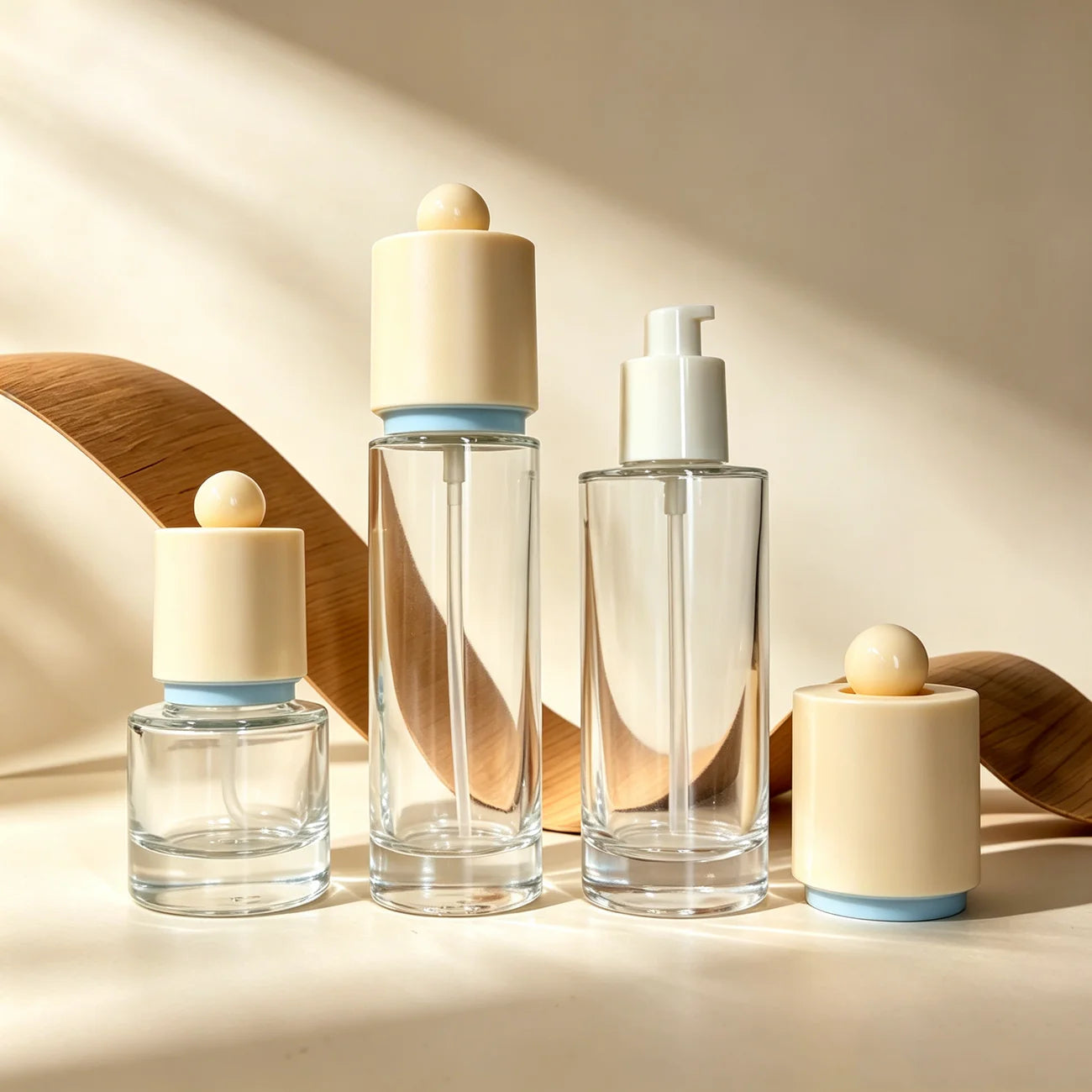 Cylindrical 40ml 100ml 120ml Glass Packaging Set Skincare Cosmetics Cream Jar Lotion Pump Bottle - 图片 4