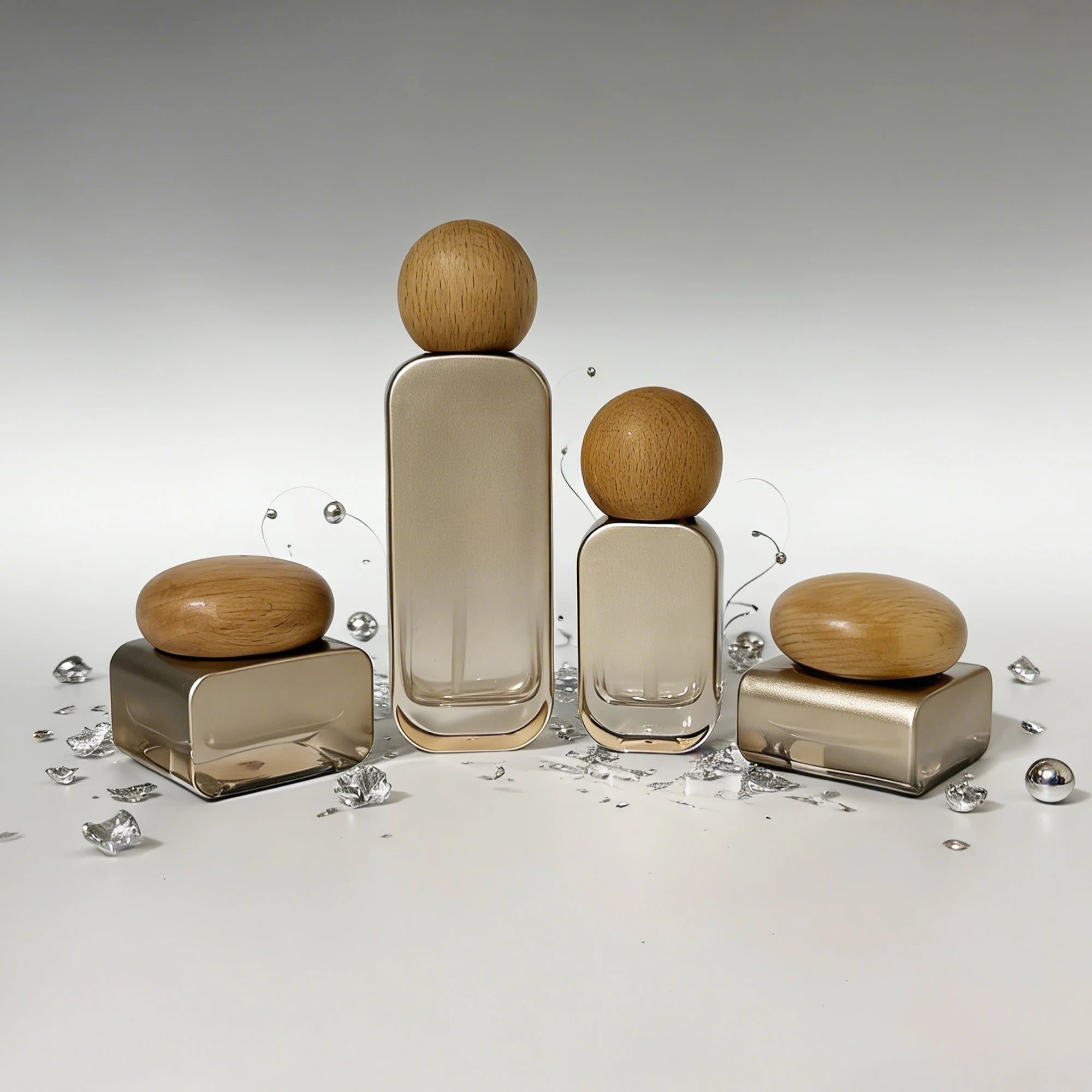 20ml 30ml 50ml 100ml 120ml Luxury Square Glass Lotion Pump Bottle Gold Serum Cream Toner Fine Mist Cosmetic Packaging Set Jar