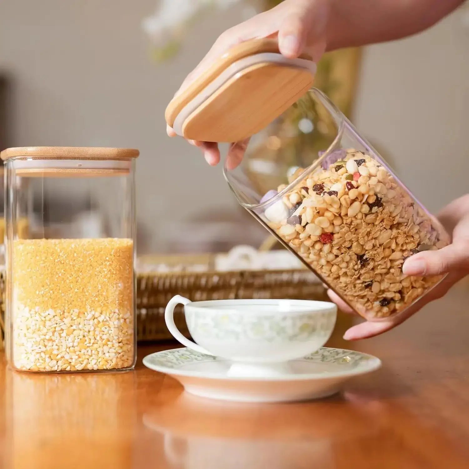 100ml 250ml 500ml 1000ml Food Grade Bamboo Lid Kitchen Glass Storage Jars 1oz 2oz 4oz 8oz 16oz 32oz Glass Jars with Lids C888 - 图片 3