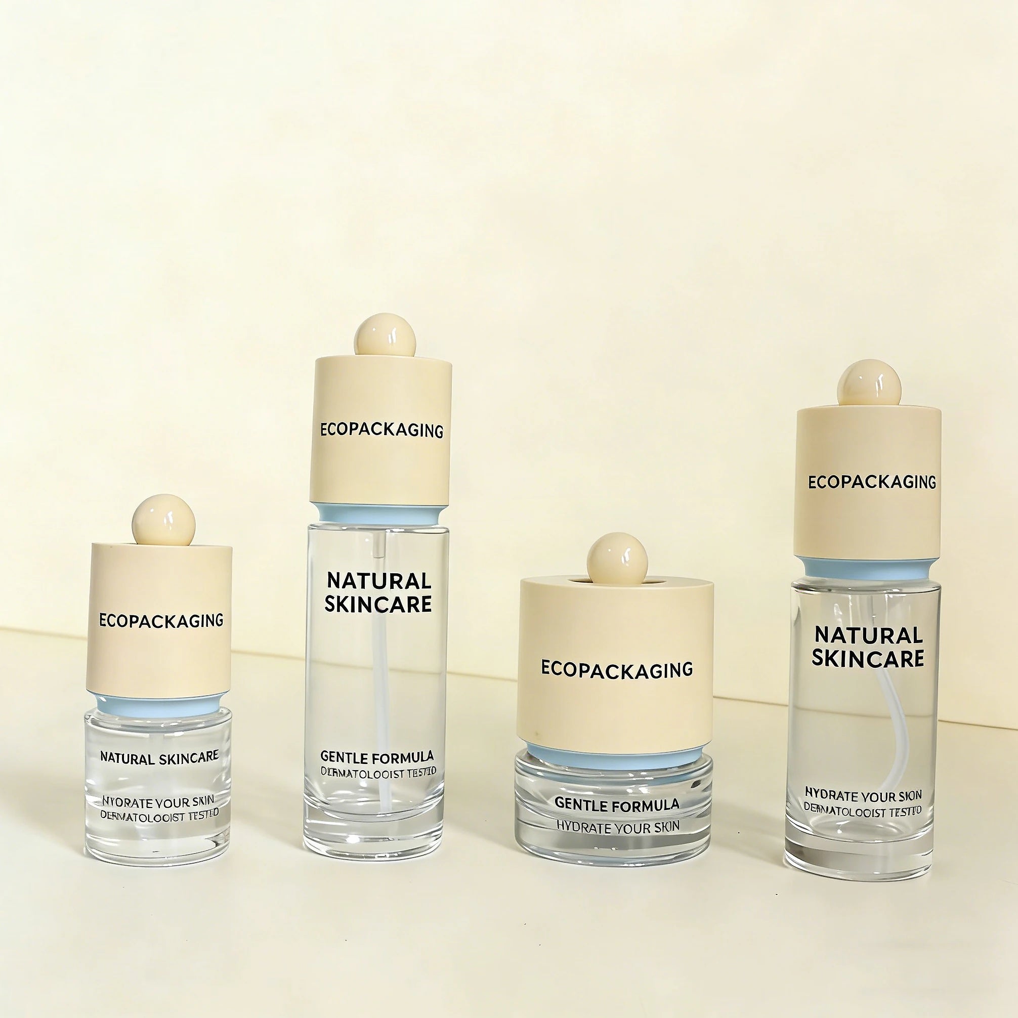 Light Oxygen Skincare Bottle Set Cosmetic Lotion Serum Glass Bottle and Face Cream Jar for Natural Skin Care Essence