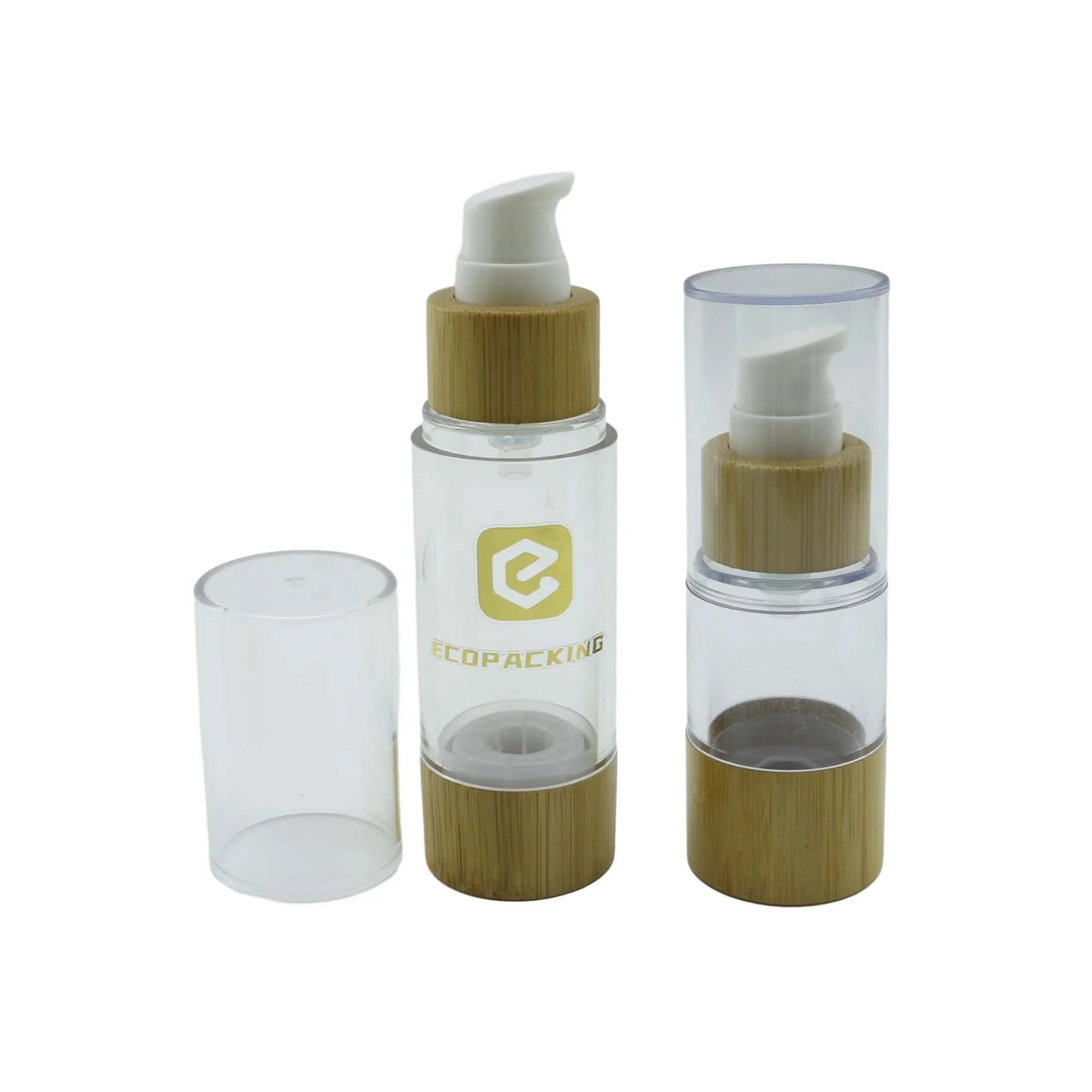Wholesale Bamboo Cosmetic Packaging 15ml Refillable Plastic Bamboo Airless Lotion Pump Bottle - 图片 2