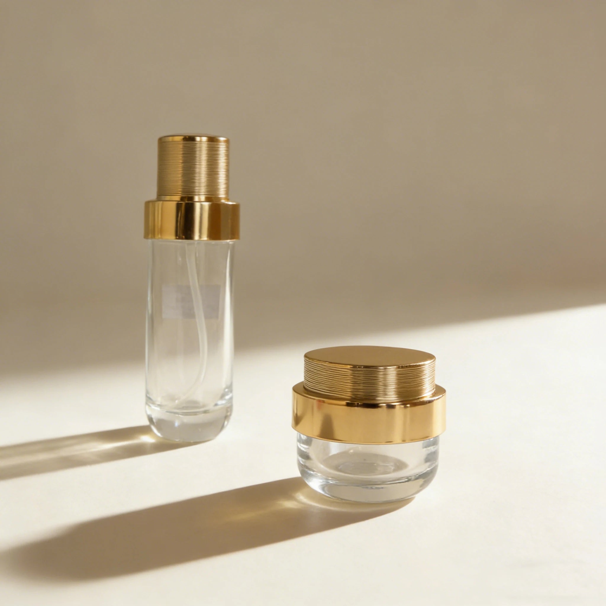 Luxury Cosmetics Set Skincare Glass Serum Lotion Pump Bottles & Jars with Gold Cap Packaging - 图片 6