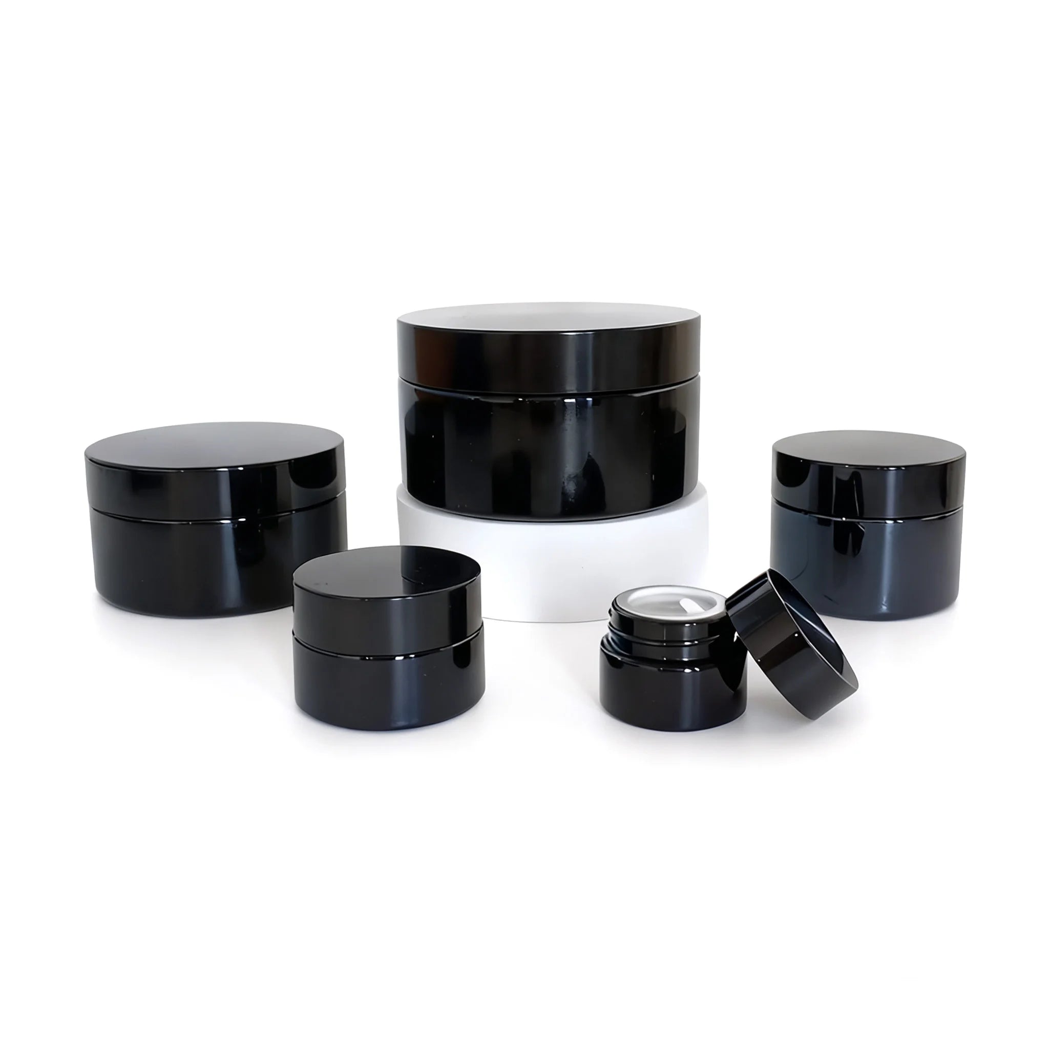 Custom Empty Wholesales Cosmetic 5ml 20ml 30ml 50ml 100ml 200ml UV Black Glass Jars for Cream with Lids M888