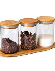 Modern Glass Spice Jars with Bamboo Lid Home Kitchen Food Storage Container for Party Use