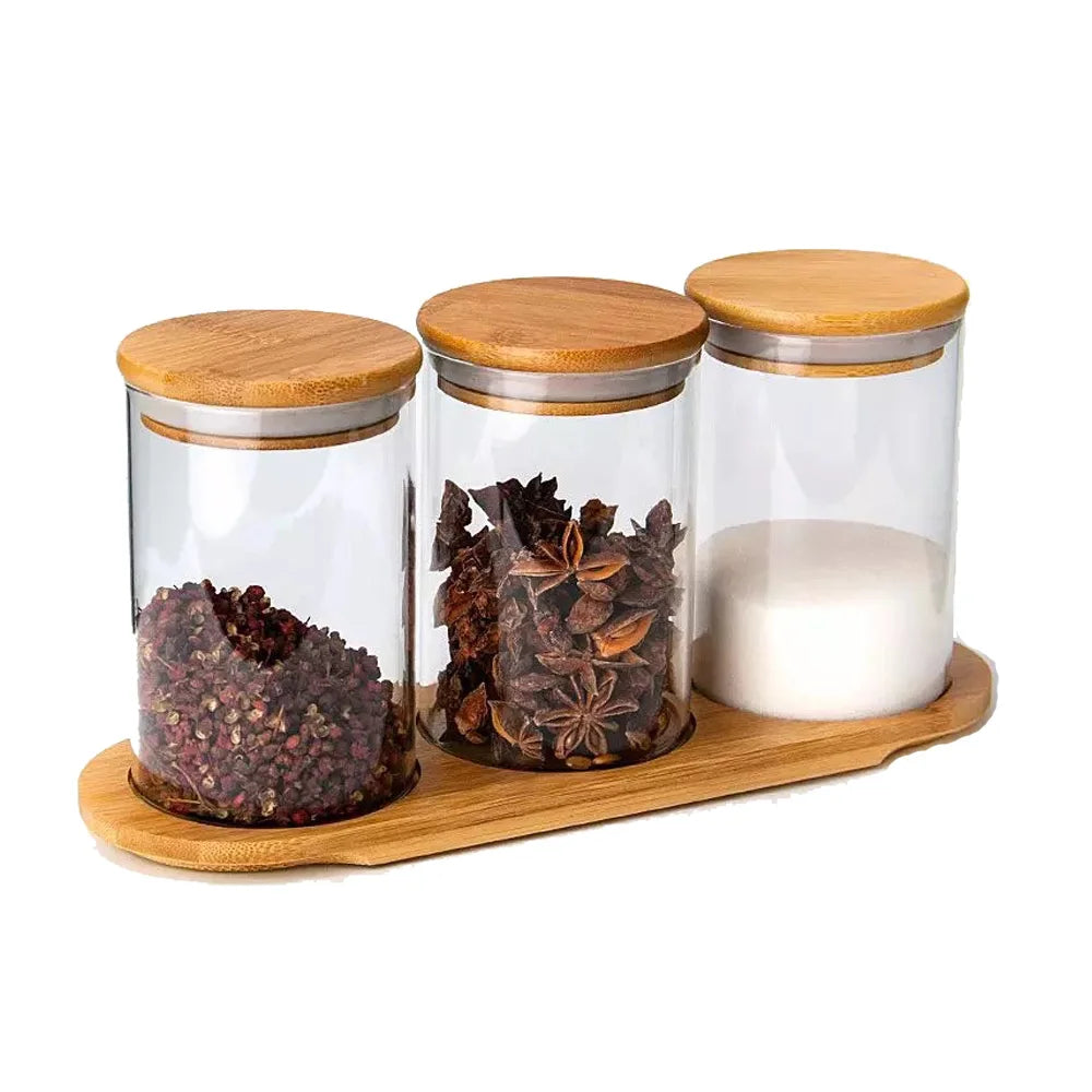 Modern Glass Spice Jars with Bamboo Lid Home Kitchen Food Storage Container for Party Use