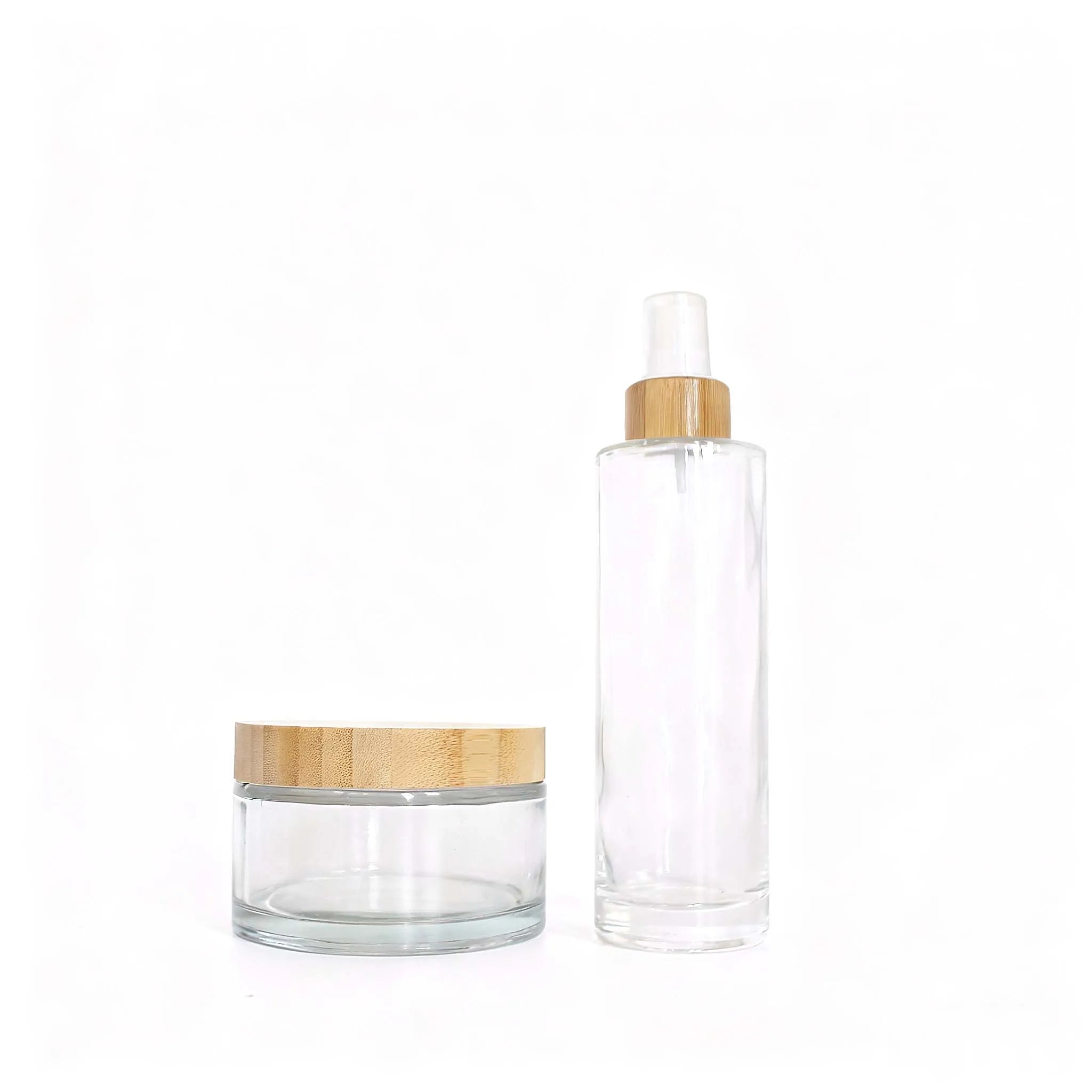 Empty Skincare Spray Pump Lotion 200ml Frosted Glass Bottle and 200g Body Cream Jar with Bamboo Lid Cosmetic Packaging - 图片 6