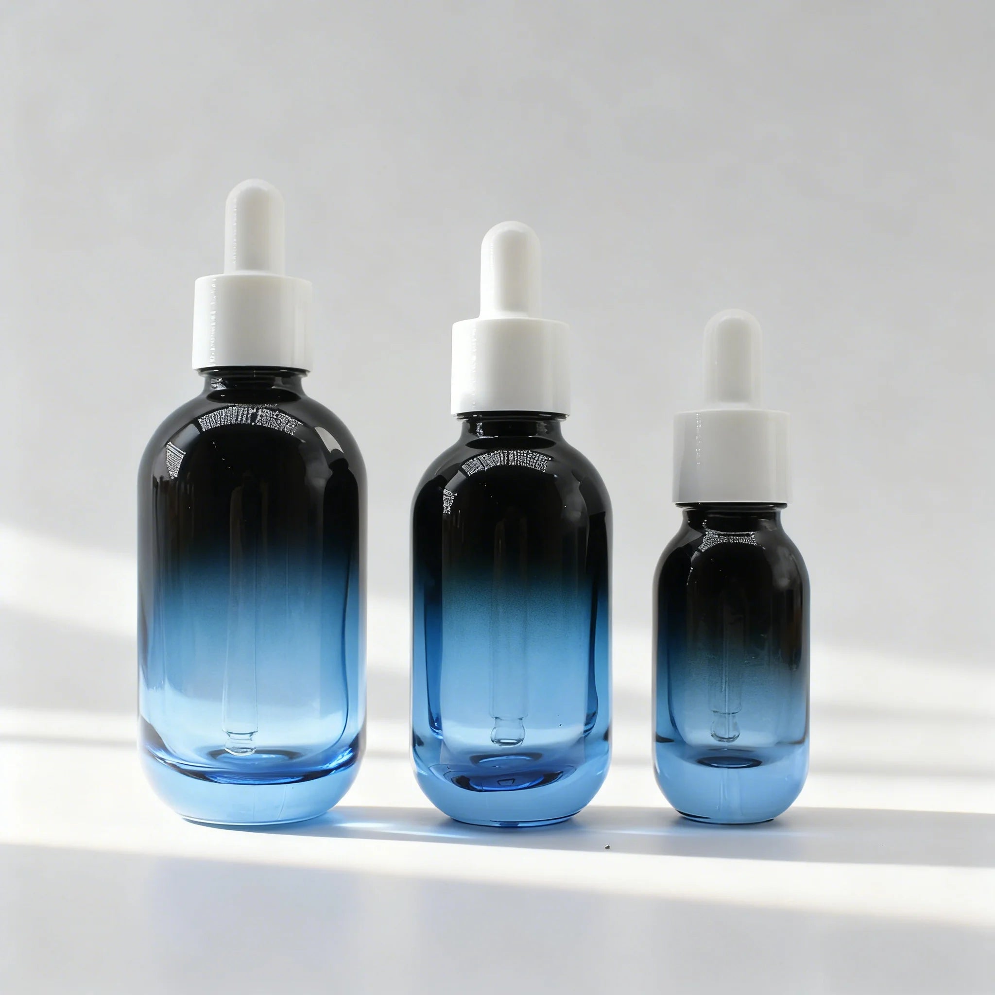 Thick Bottom Matte Glass Bottle 10ml 30ml 50ml Blue Gradient Serum Dropper Bottle Custom Logo Packing 888J Skin Care Serum - 图片 7