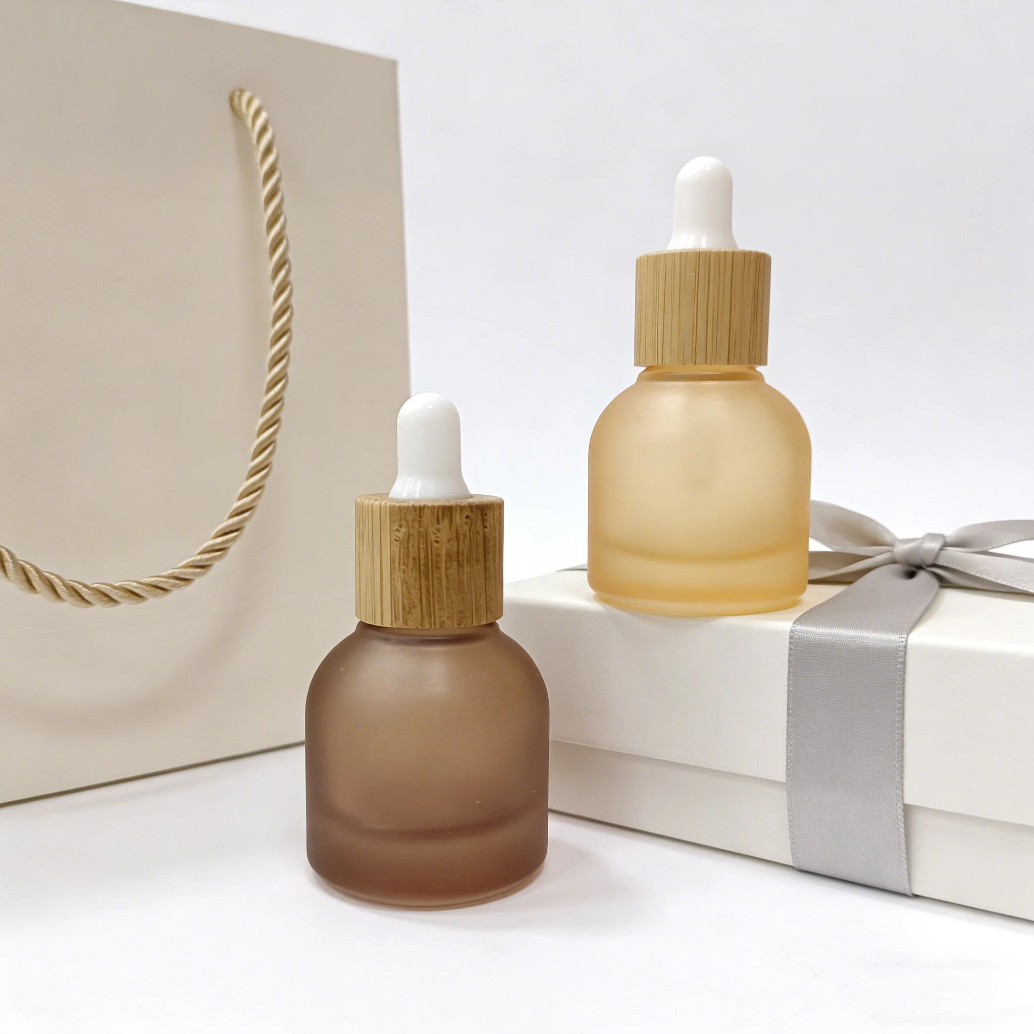 Luxury 10ml Colorful Dropper Glass Cosmetic Bottle Frosted Brown Green Essential Oil Serum Bamboo Dropper Bottle - 图片 5