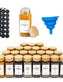 OEM 12pcs 24pcs Empty Food Grade Kitchen Spice Glass Jar Seasoning Bottle Set with Bamboo Lid Salt Shaker Houseware