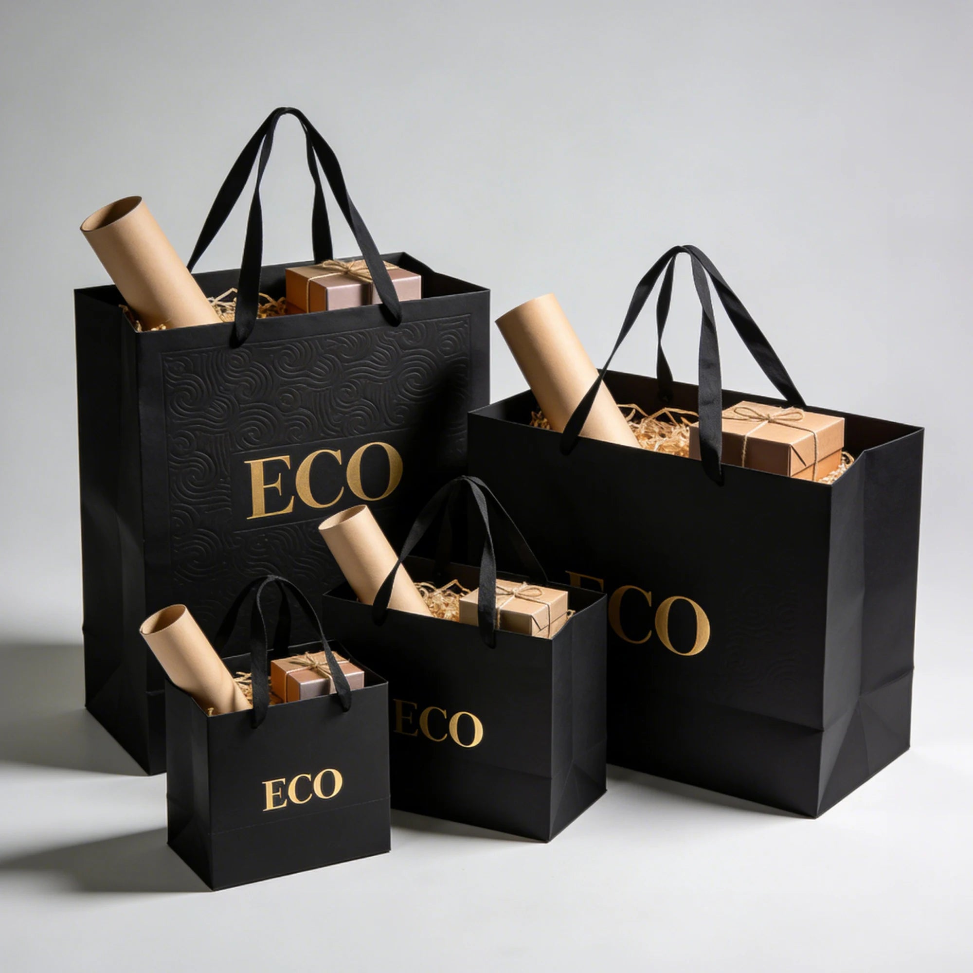 Cosmetics Clothes Packaging Paper Bag Personalized Matt Black Luxury Custom Paper Shopping Bags Embossing Process - 图片 7