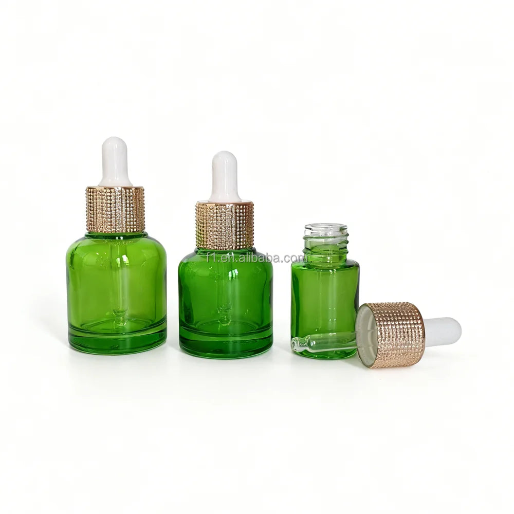 Wholesale Premium 10ml 20ml 30ml Green Cosmetic Hair Essence Oil Glass Face Serum Packaging Bottles With Droppers - 图片 6