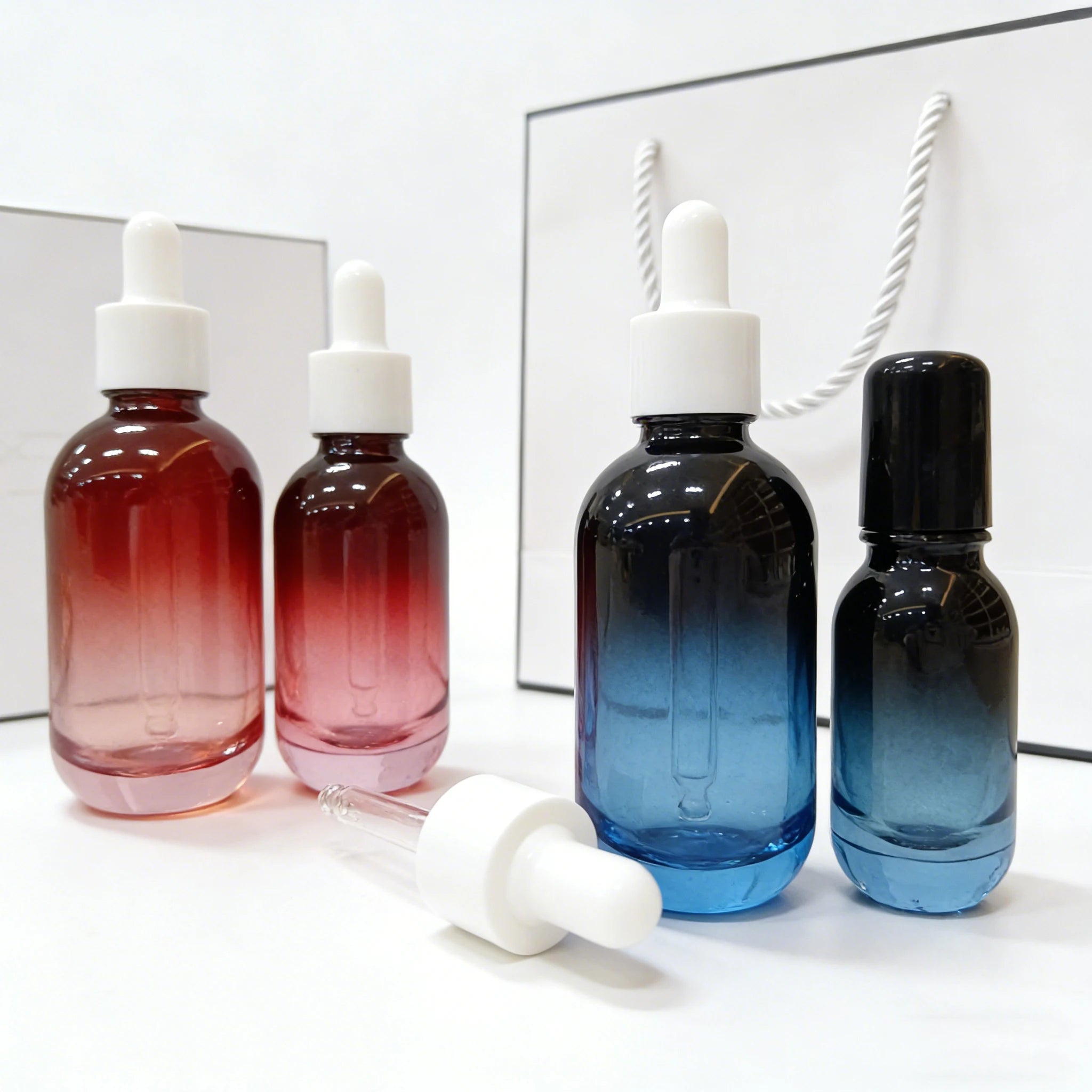 Screen Printing 10ml 20ml 30ml 50ml 100ml Blue Gradient Color Thick Bottom Essential Oil Glass Dropper Bottle with Plastic Cap - 图片 6