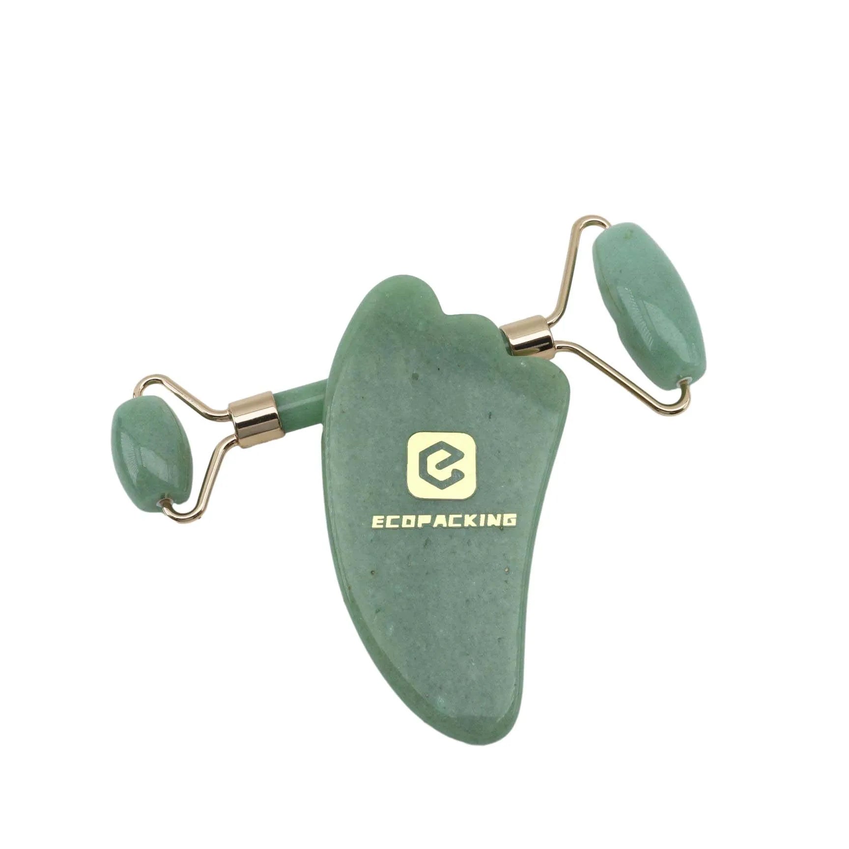 100% Natural Pure Natural Wholesale Luxury Rose Quartz pink Green Crystal Guasha Scraper Massage Tool Jade Stone Roller with Box - 图片 4