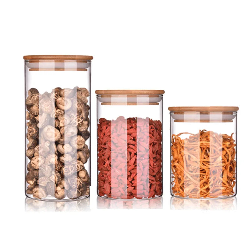 Kitchen High Borosilicate 100ml Transparent Airtight Sealed Glass Jar With Bamboo Lid - 图片 3