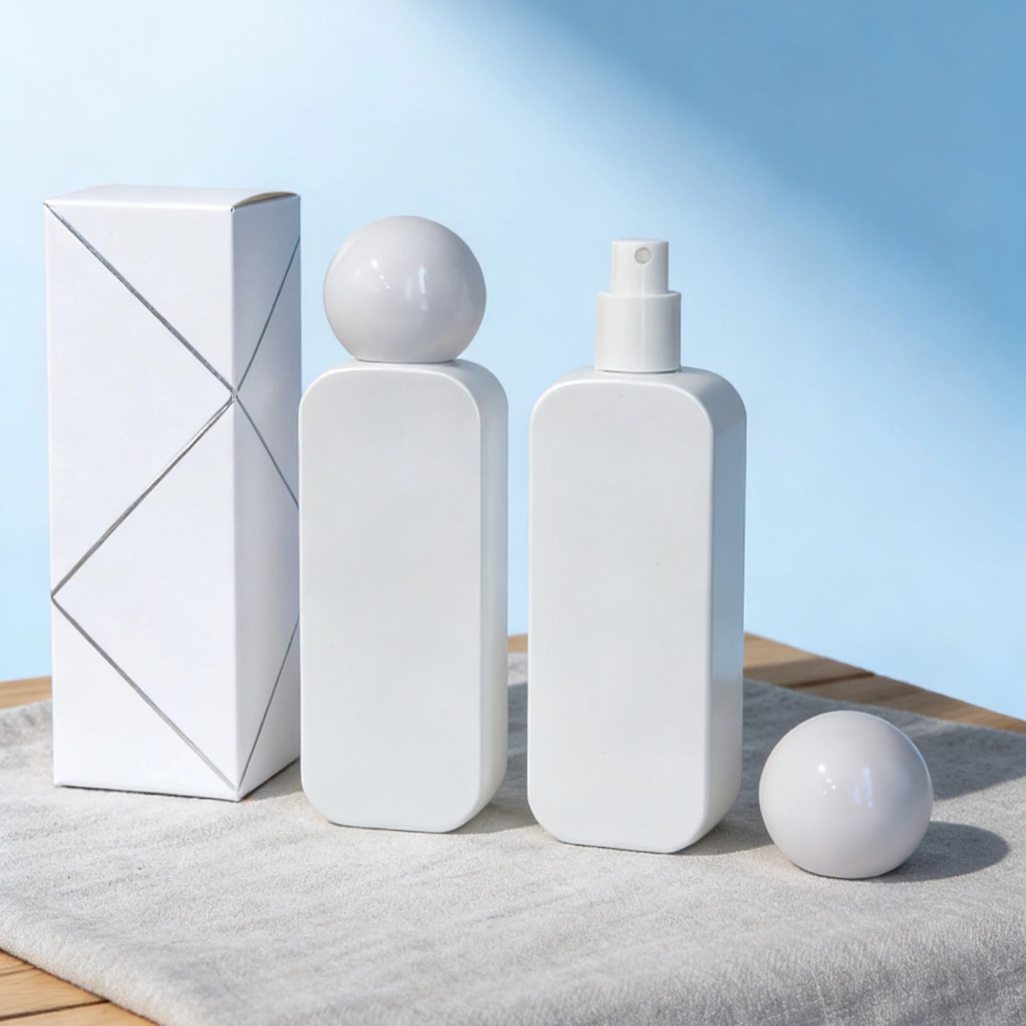 High Quality Refillable White Square Glass Perfume Bottle 100ml Empty Spray Bottle for Lid for Screen Printing Face Cream