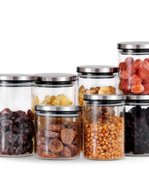 Custom Food Storage High Borosilicate Kitchen Glass Jar with Metal Lid for Spice Saffron Tea Coffee Packaging Hotsale