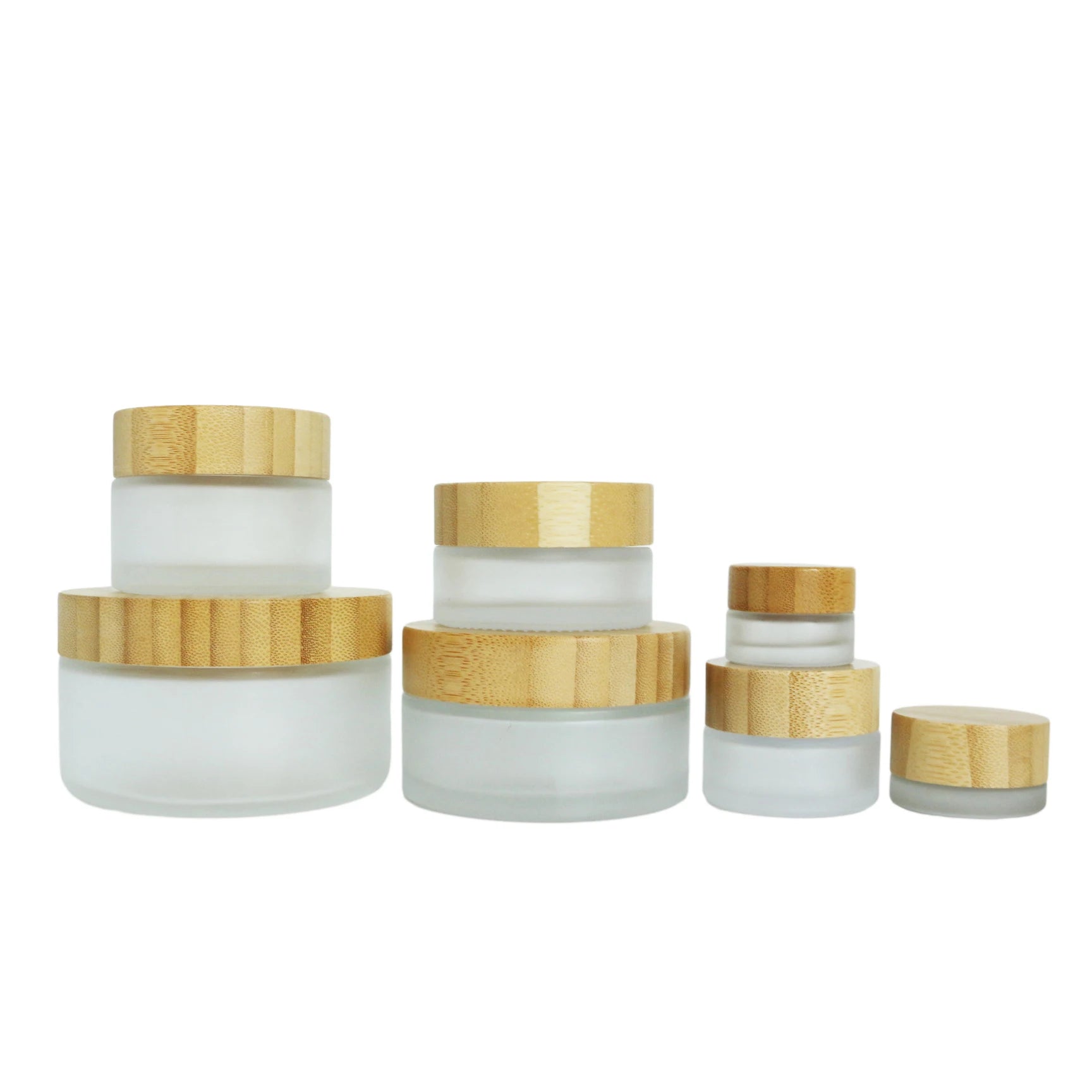 5ml 15ml 30ml 50ml 100ml 200ml Frosted Glass Jar with Bamboo Wooden Lid for Cosmetic Cream Skin Care Serum Packaging Luxury