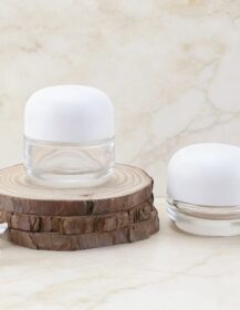 Wholesale Empty 30g 50g Clear Face Cream Jar Glass Cosmetic Lotion Pump Bottle with White Dome Cap