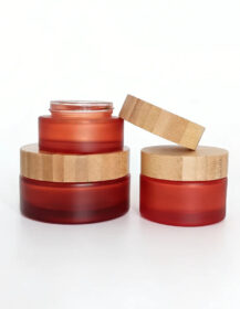 Empty 5ml 15ml 30ml 50ml 100ml 200ml Frosted Amber Glass Cosmetic Jars with Bamboo Lids for Cream