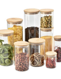 Tea Coffee Food Grade Saffron Spice Kitchen Glass Jar Container with Wooden Bamboo Lid 100ml 200ml 300ml 500ml