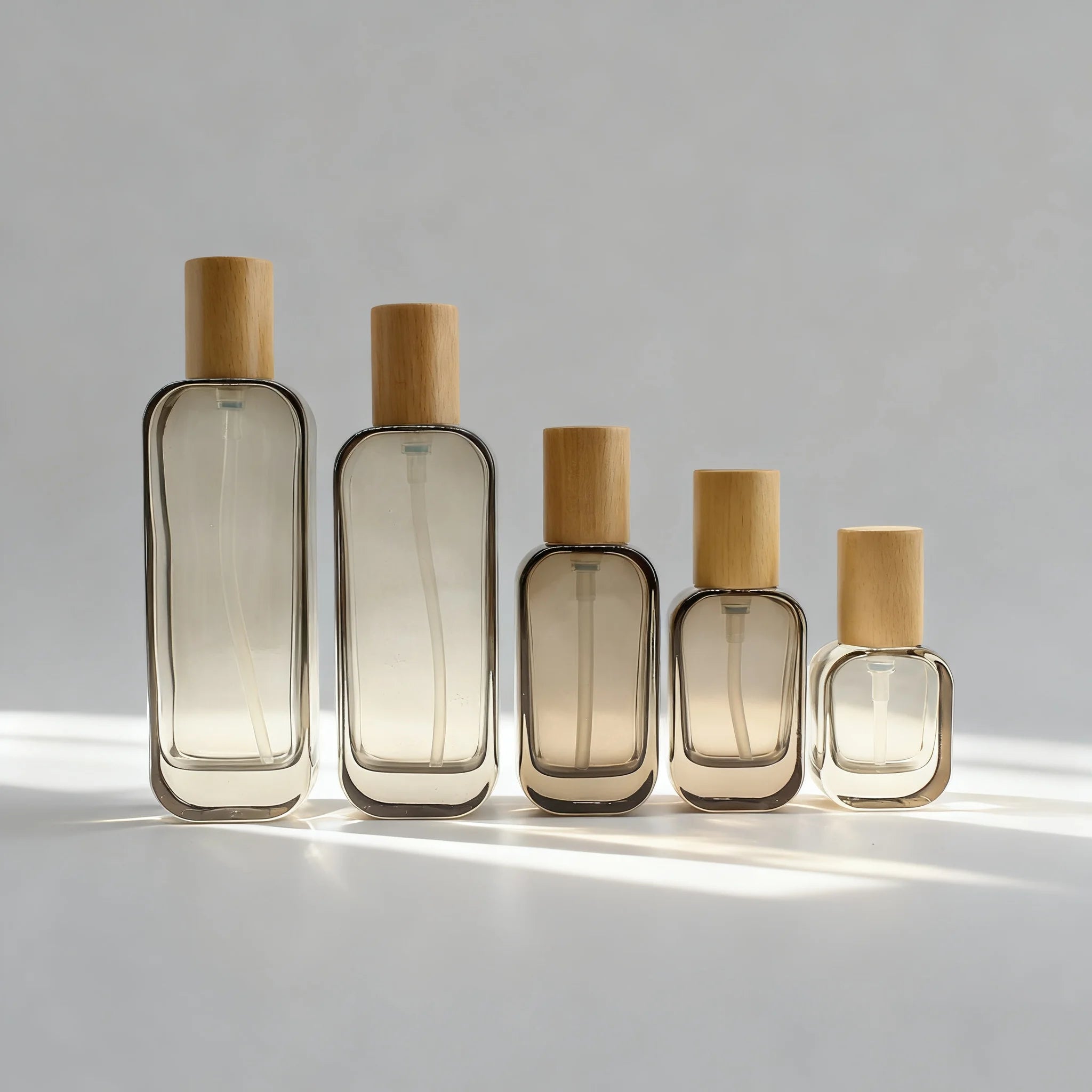 Luxury 30ml 100ml 120ml Flat Square Lotion Pump Spray Serum Oil Packaging Glass Bottle Set with Wood Lid Cosmetics Packaging - 图片 3