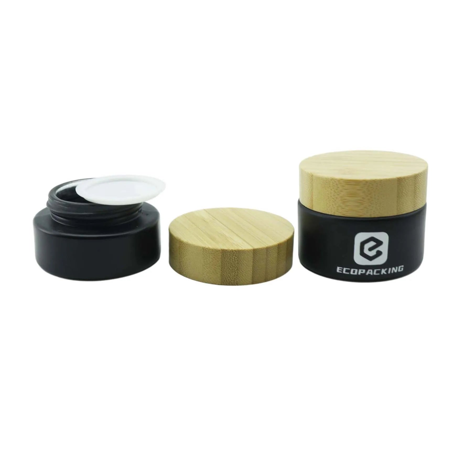 Natural 5g 15g 30g 50g 100g Cream Wooden Jars Matte Frosted Black Glass Jar With Bamboo Lid - 图片 6