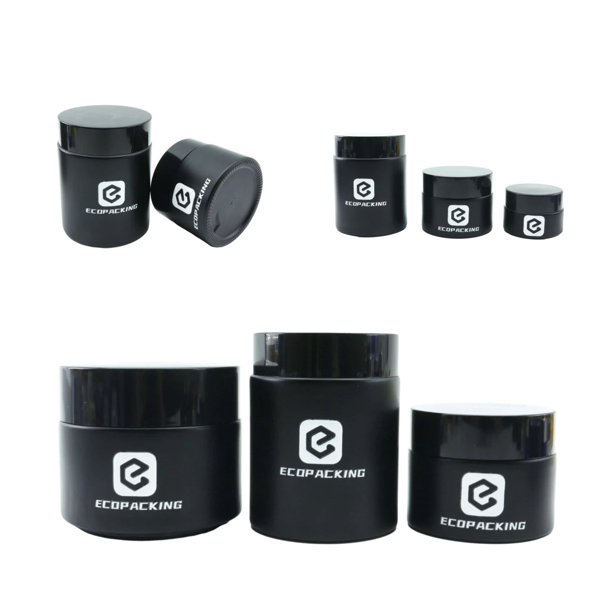 Eco 5g-250g Shine Black Matt Black Cream Glass Jars with Lids for Face Cream & Mascara - 图片 2