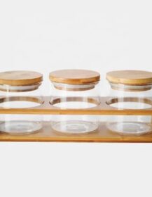 Storage Kitchen High Borosilicate Transparent Glass Jar with Bamboo Lid for Food Canning Saffron Spice Dry Flower Loose Tea B888