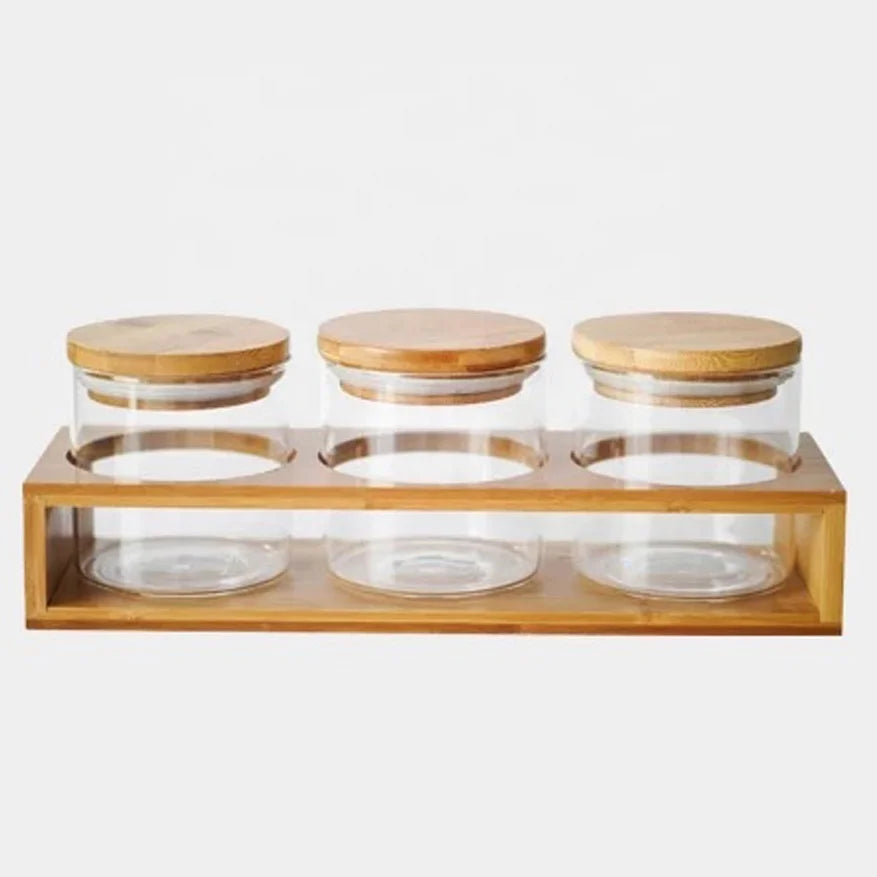 Storage Kitchen High Borosilicate Transparent Glass Jar with Bamboo Lid for Food Canning Saffron Spice Dry Flower Loose Tea B888